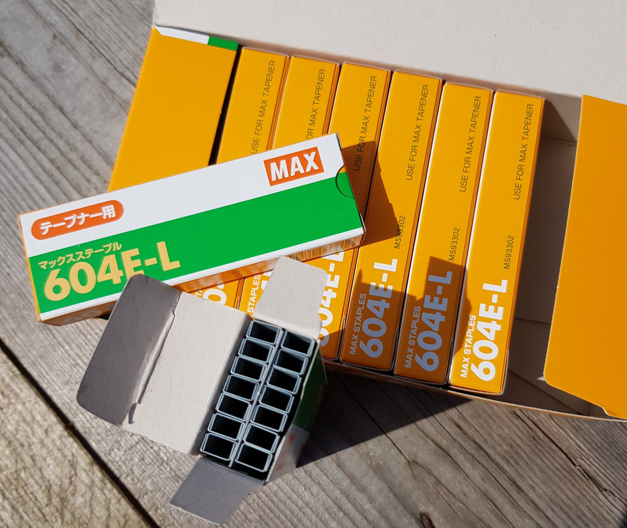 Large Box of Max Tapener Staples with Open Box Showing Staples