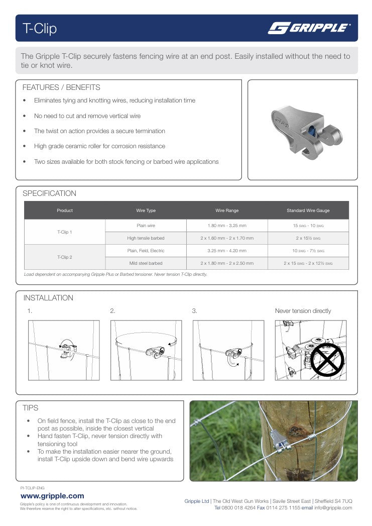 Gripple T-Clip 1 Trellis Wire End Post Joiner, Bag/20