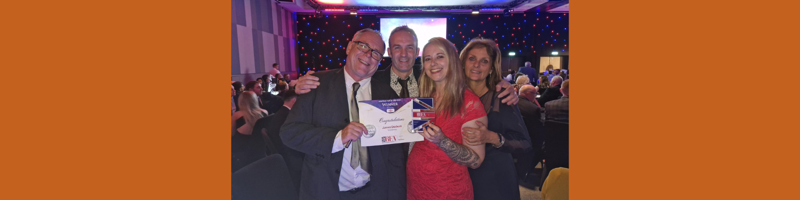James Dodson, Chris Buckley, Cherry Constable and Sally Crowder accepting Contractor of the Year silver prize at British Farming Awards 2023