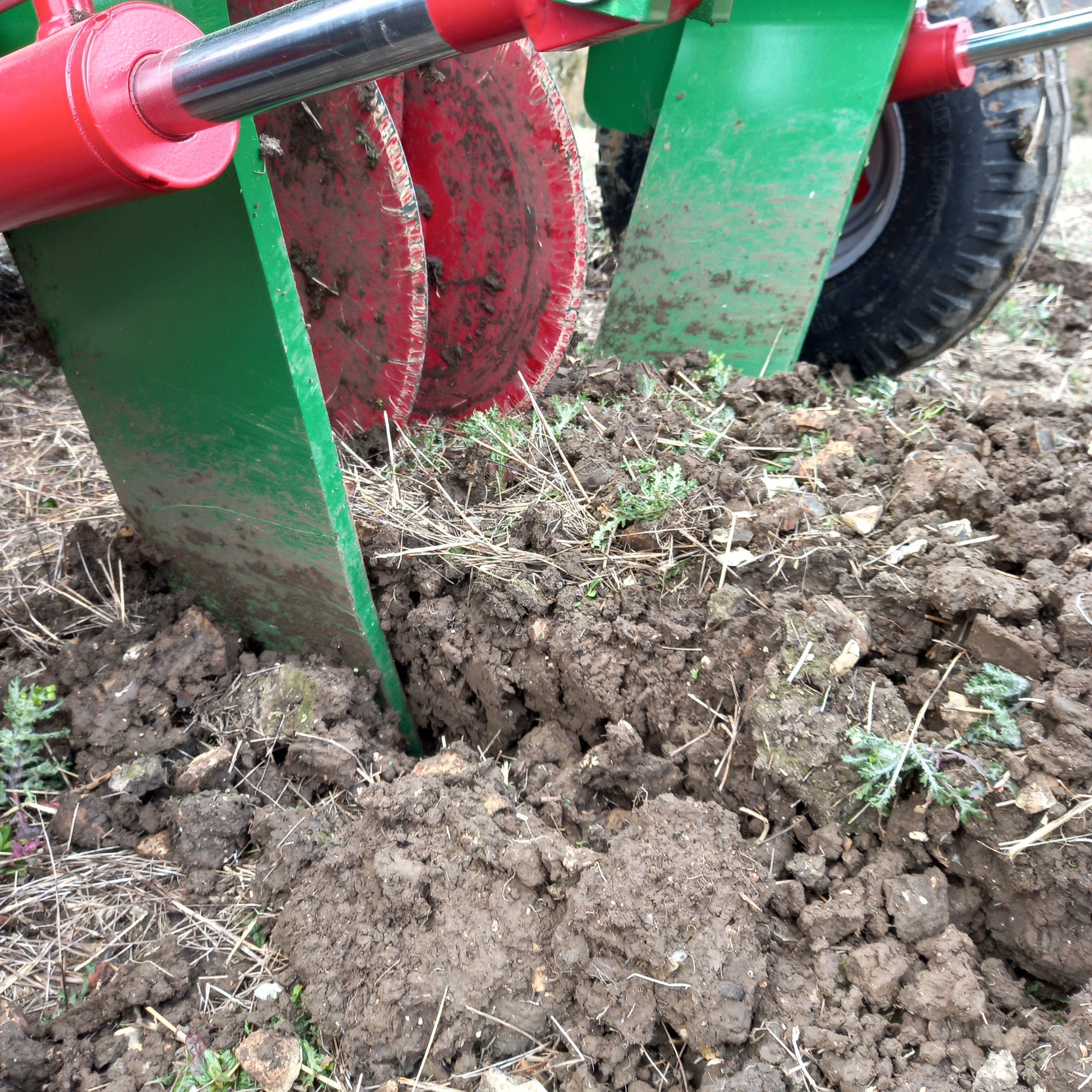 VineWorks' Viti Till machine, cultivating soil in UK vineyard, March 2025