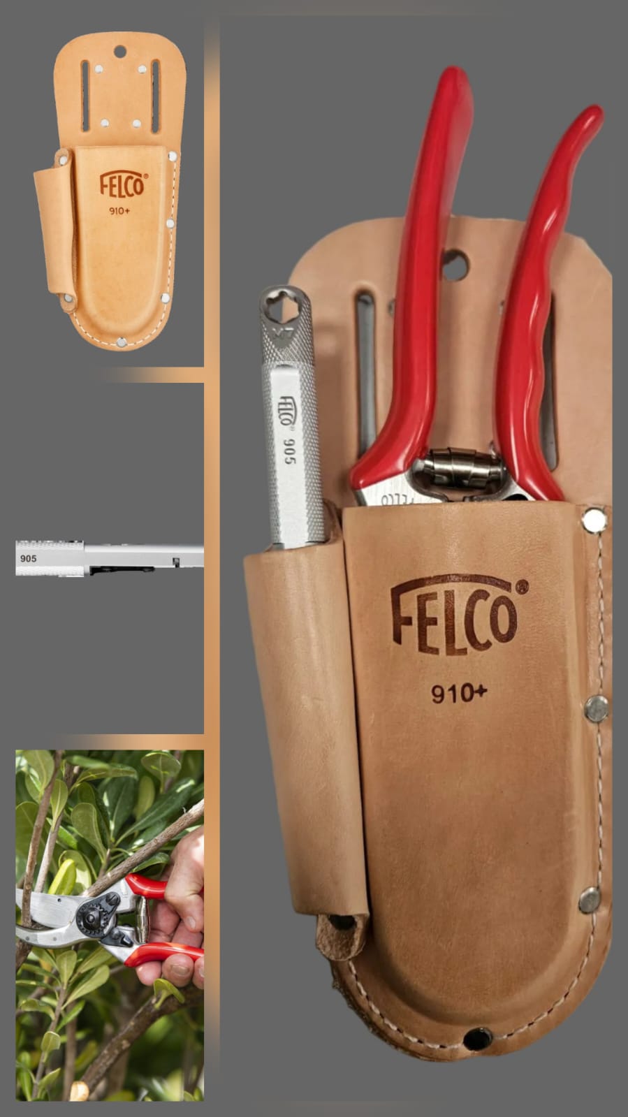 Felco Bundle consists of Felco 2 secateur, Felco Carbide sharpener ans Felco Holster