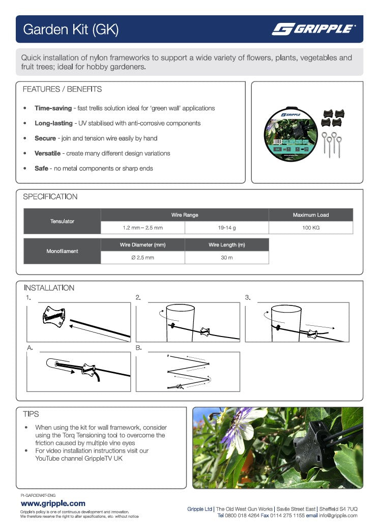 Gripple Garden Trellis Starter Kit: Wire, Tensioners, Hooks